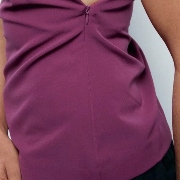 ZARA NWT Plum crepe asymmetrical top - Elegant Purple Sleeveless Top - Picture 3 of 5